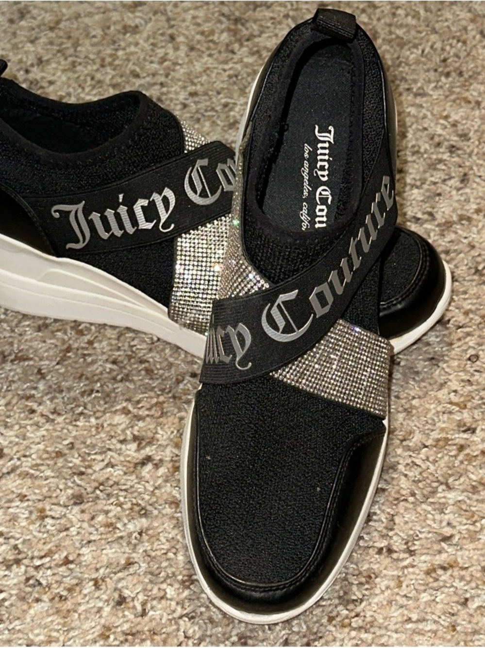Juicy Couture Black Slip-On Platform Sneakers with Crystal Strap